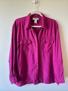 Vintage Fuchsia Button-Up Shirt 100% Silk